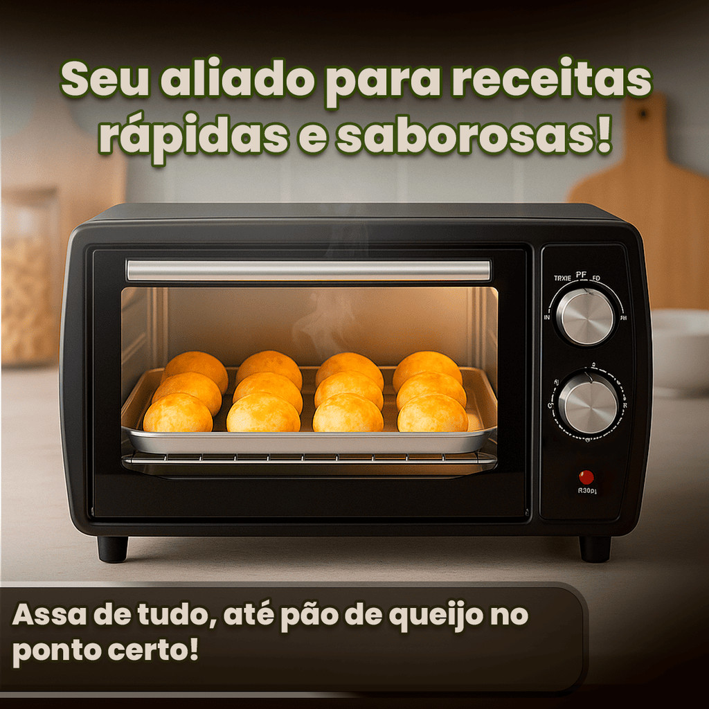 Forno Elétrico BAK 10 Litros com Timer e Potência de 1000W  Ideal para Cozinha Pequena