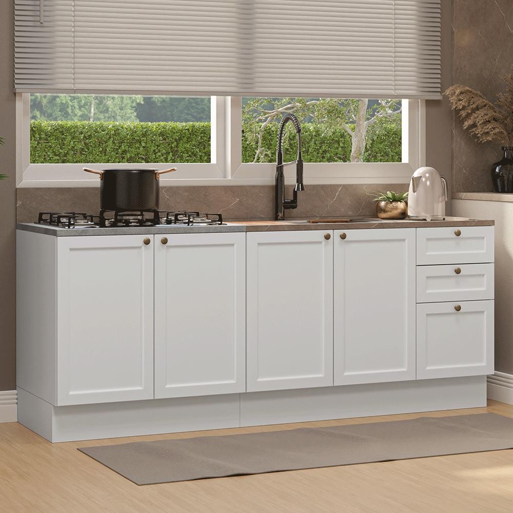 Kit com 2 Balcões de Cozinha 3 Gavetas 4 Portas (Sem Tampo e Pia) Branco Vik Madesa 01 em Oferta na Shopee