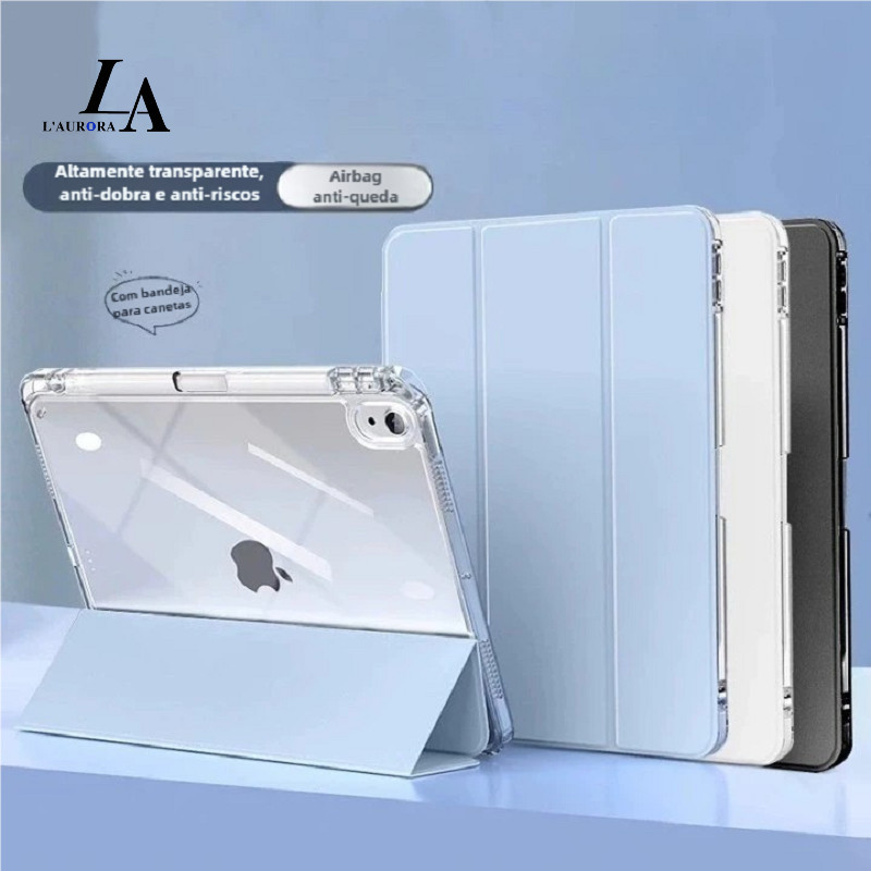 Capa Acrílica Transparente iPad 5/6/7/8/9/10/11,ipad mini e Samsung A9 plus com porta Apple Pencil