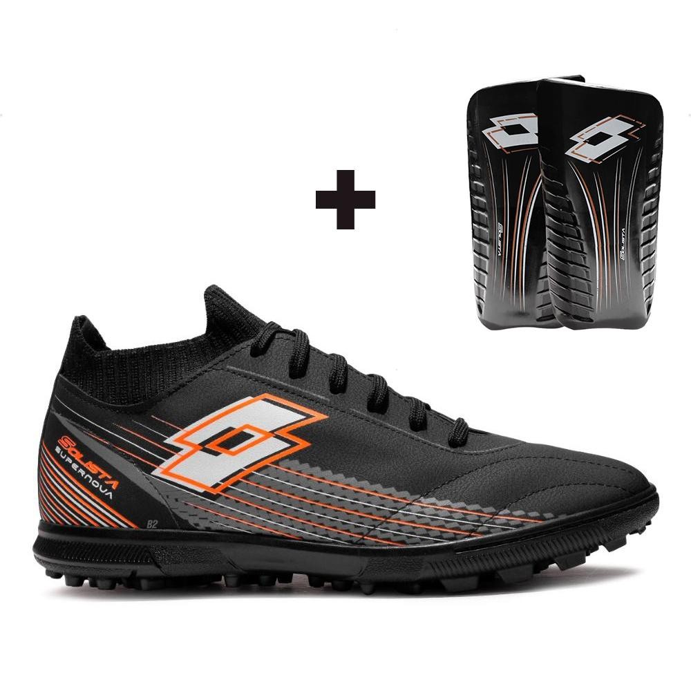 Chuteira Society Lotto Solista Supernova Masculina + Caneleira em Oferta na Shopee