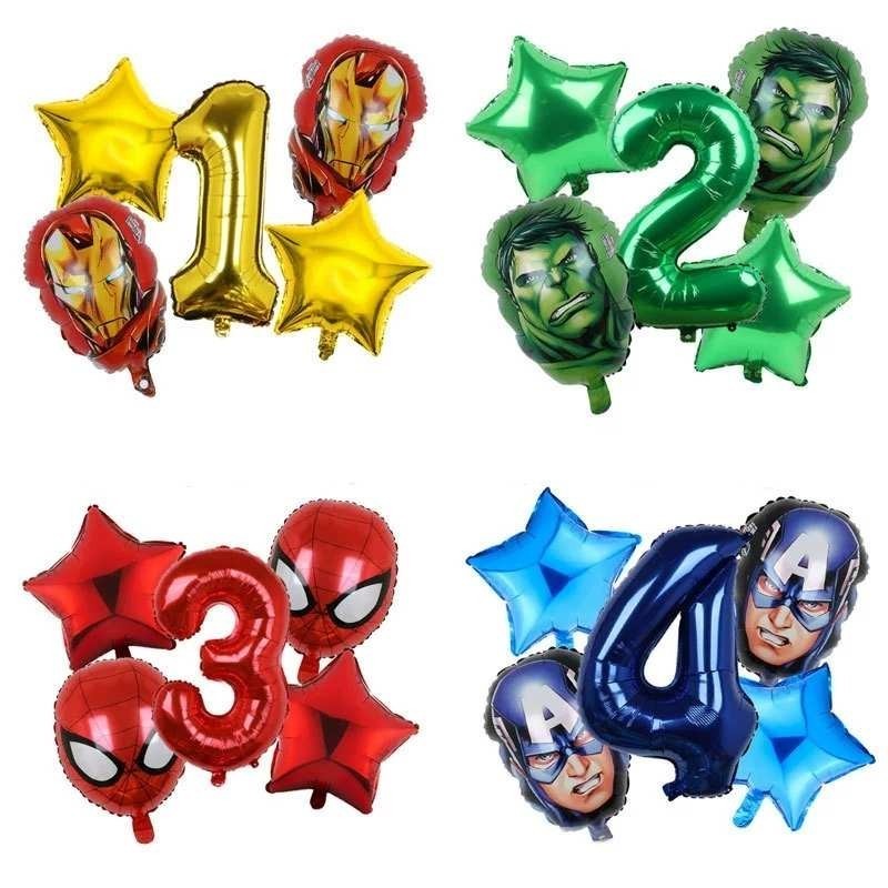 Kit 5 Balão Metalizado Marvel Vingadores Homem Aranha Hulk Homem De Ferro Capitão America Decoração Festa Aniversário