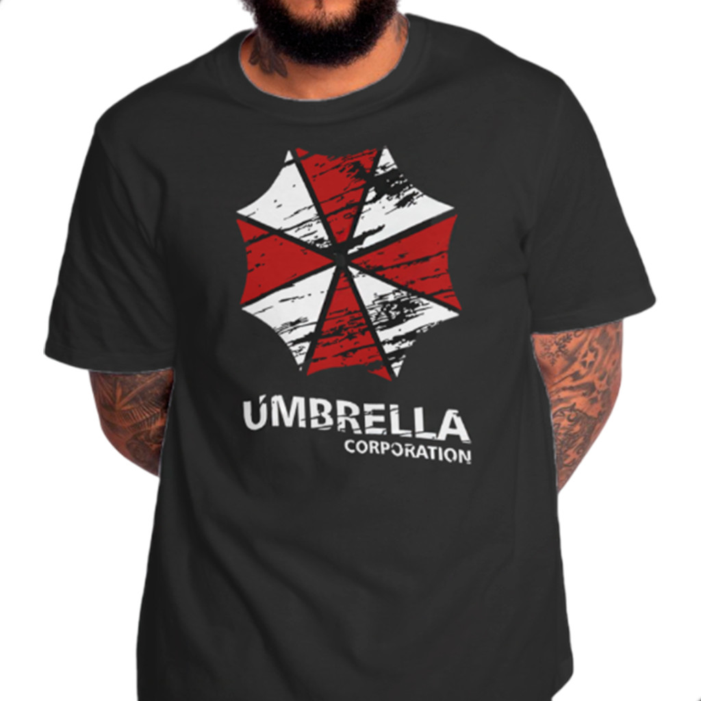 Camiseta Resident Evil Umbrella Corporation Gamer Video Game Videogame 100% Algodão Preta