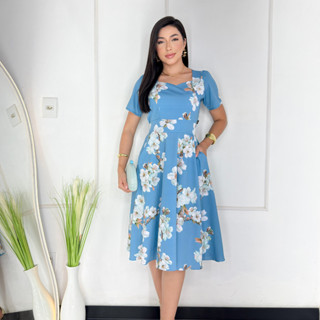 Vestido Midi Evangelico Feminino Floral Look Elegante Para Culto  E Dia A Dia em Oferta na Shopee