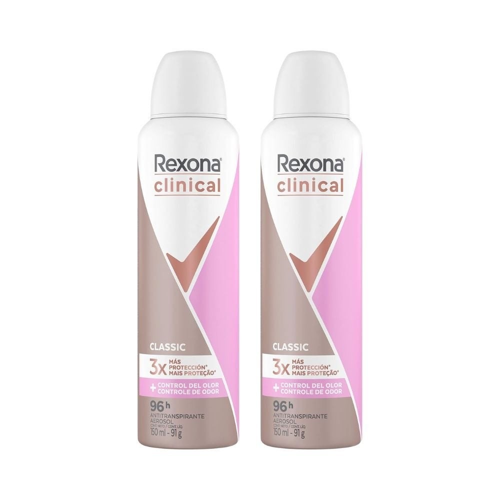 Kit Desodorante Antitranspirante Aerossol Rexona Feminino Clinical Clean 150ml (2 Unidades) - Beauty