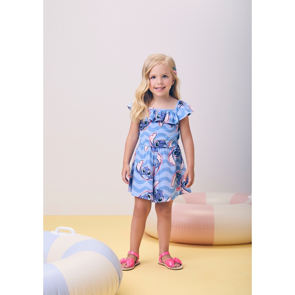 Macaquinho Momi Infantil Stitch Ondas Azul 02 ao 16