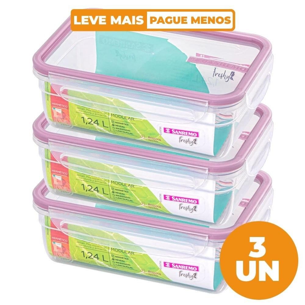 Kit 3 Potes Plásticos com Travas Hermético Açaí 1,24L Freshy Sanremo em Oferta na Shopee