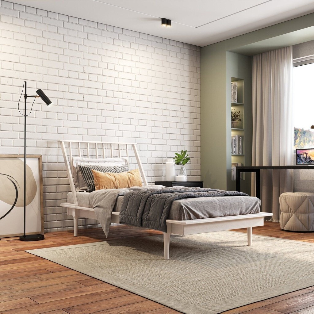 Cama Solteiro em Madeira Maciça Nordik Branco Lavado em Oferta na Shopee