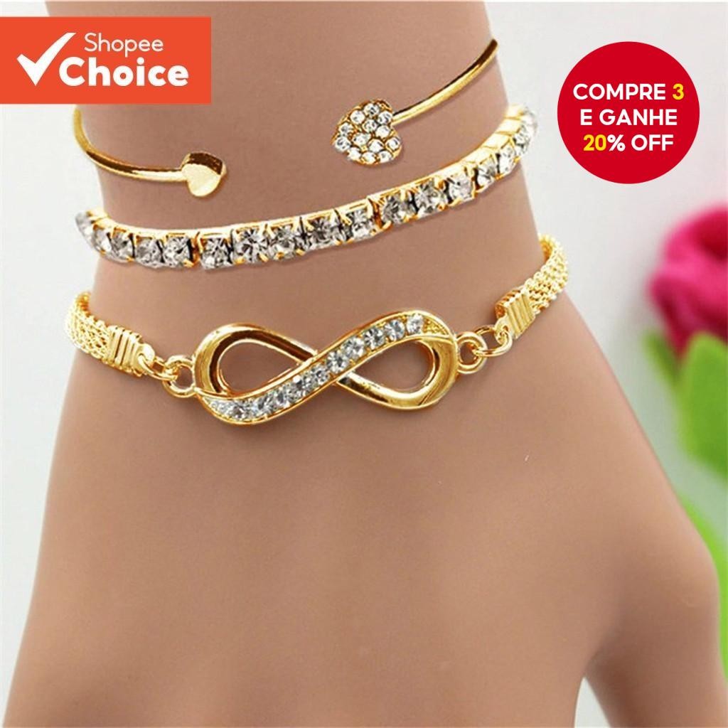 Conjunto De Corrente De Cobra E Pulseira Infinita Da Moda Dourada-3 Peças Com Diamantes Brilhantes , Presente Perfeito P