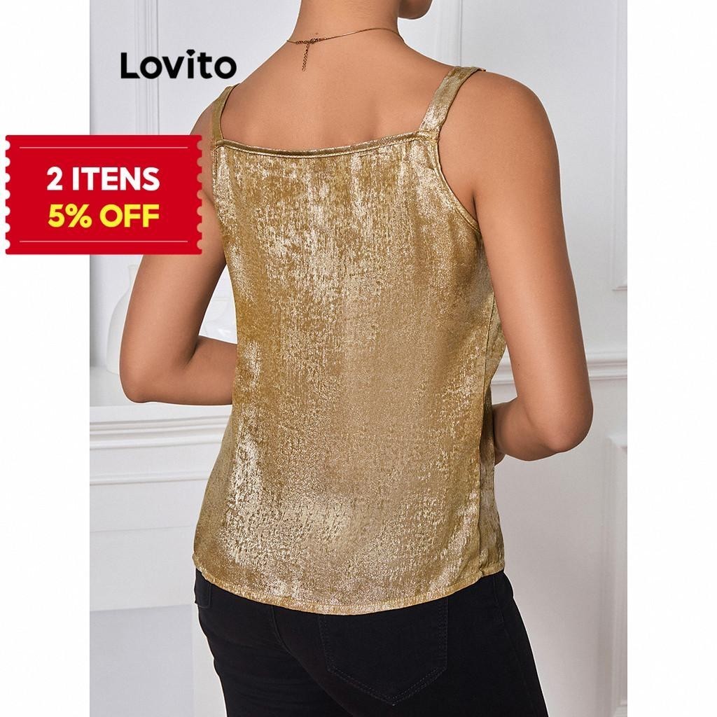 (Trendy) Lovito Regata Elegante Com Corrente Lisa E Glitter Para Mulheres LBL14189