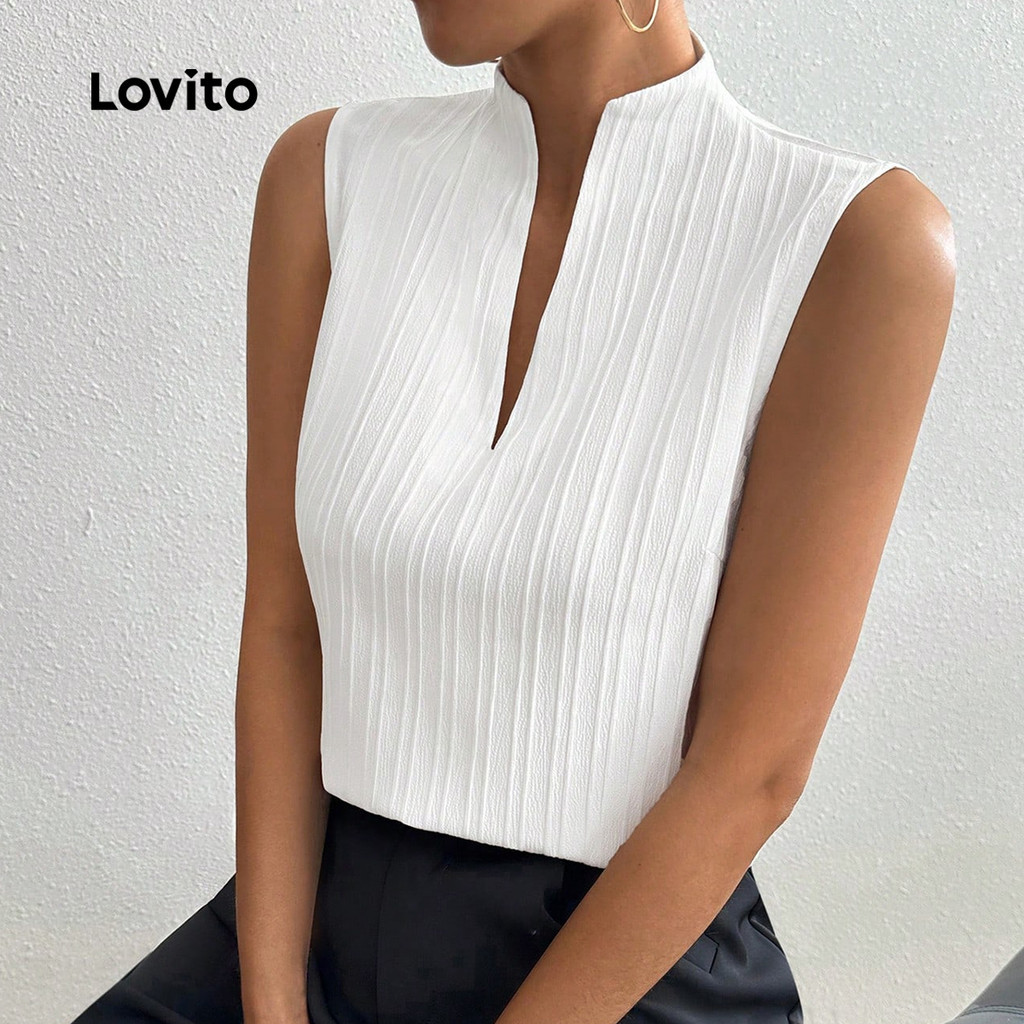 (Trendy) Lovito Elegante Top de Trânsito Jacquard Boa Textura Camiseta Branca de Primavera/verão para Mulheres LBL26233 em Oferta na Shopee