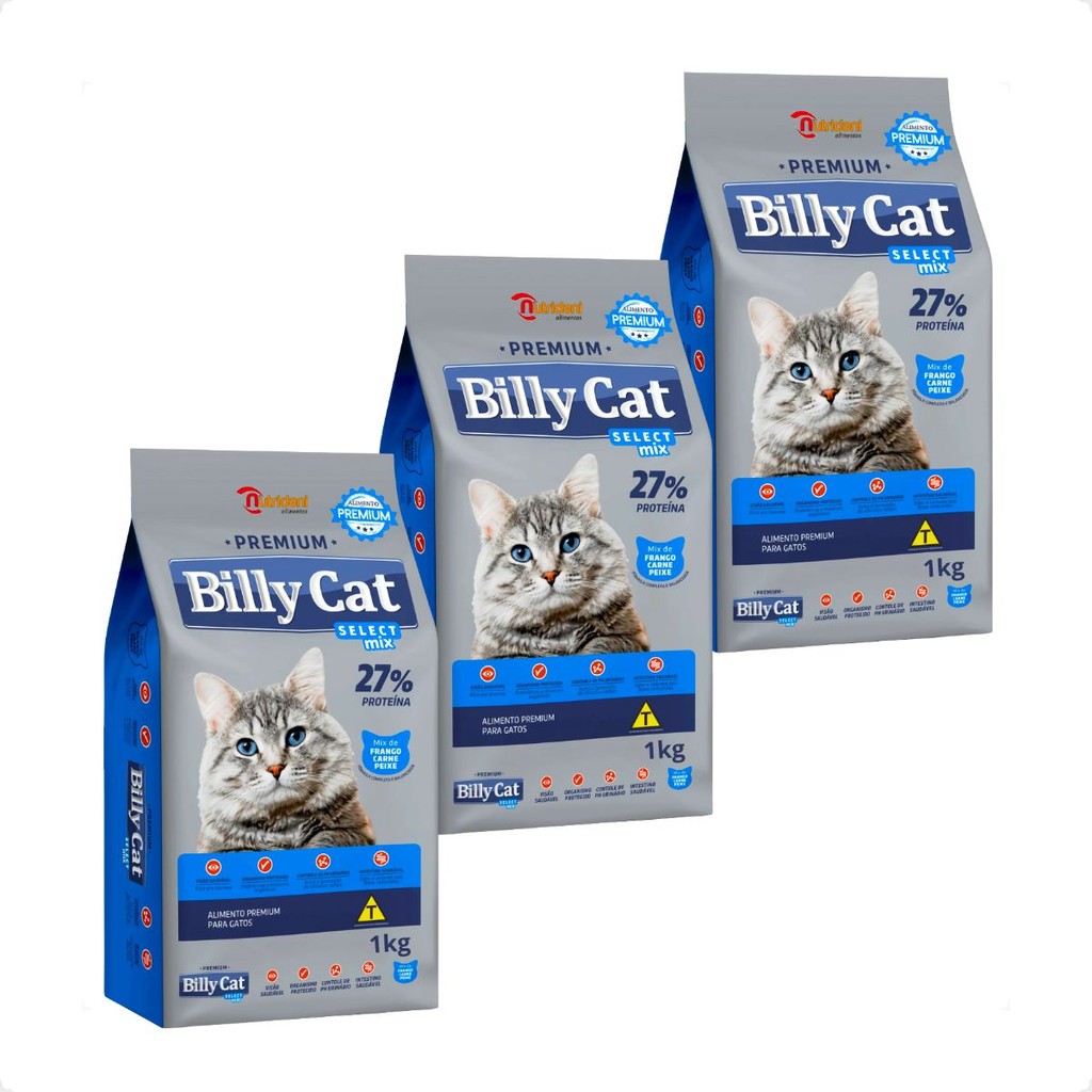 Kit 3 Ração Billy Cat Select Gatos Adultos Mix - 1Kg em Oferta na Shopee