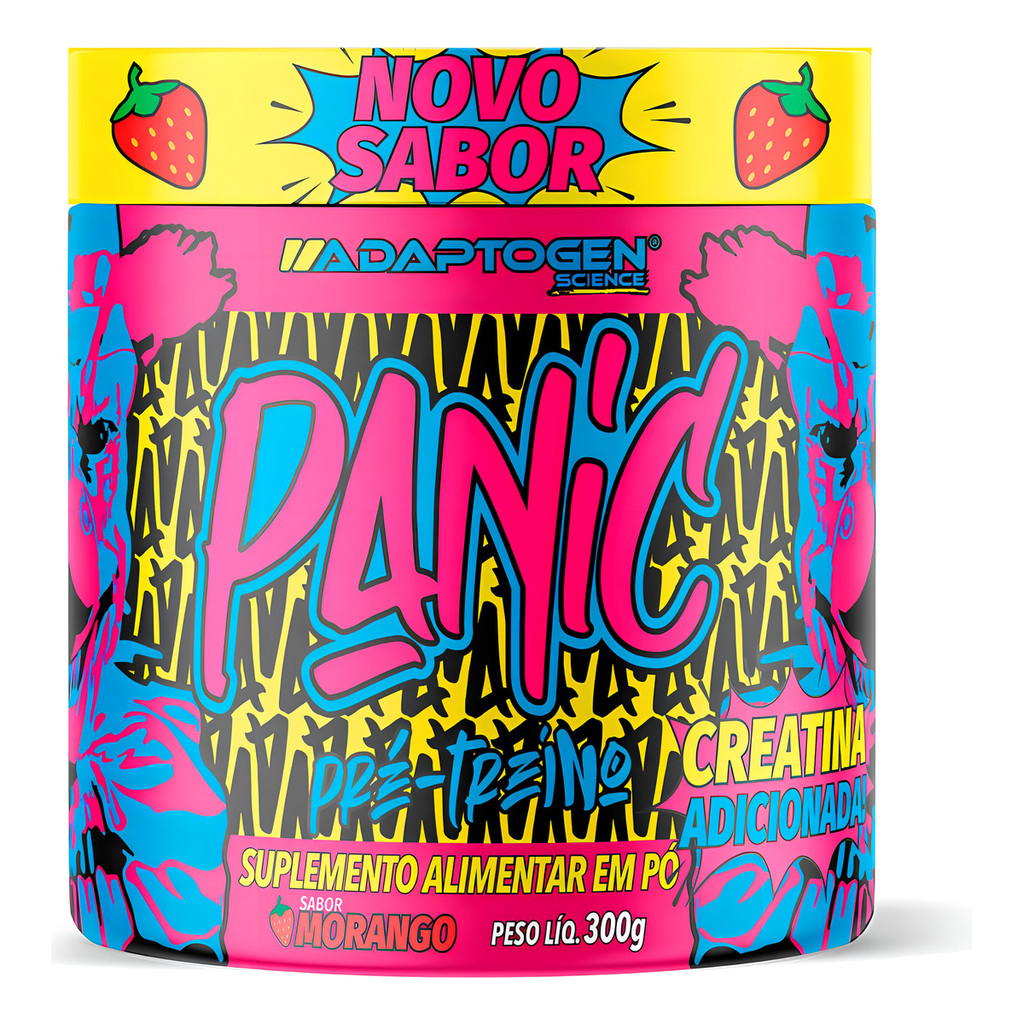 PANIC PRE-TREINO 300G MORANGO ADAPTOGEN em Oferta na Shopee