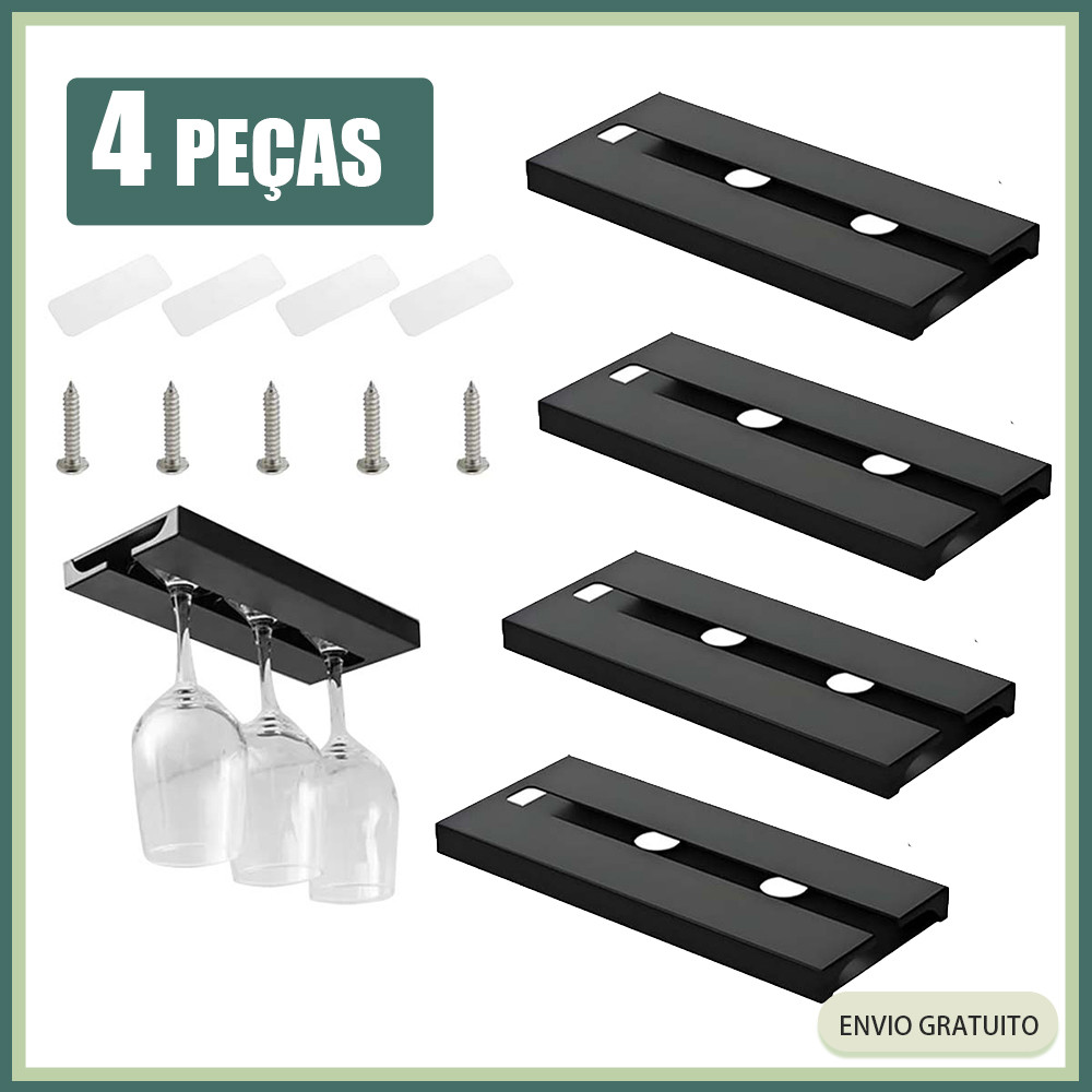 4x Suporte de copo suspenso preto Suporte de copo de vinho Suporte de copo suspenso de plástico Suporte de copo invertid