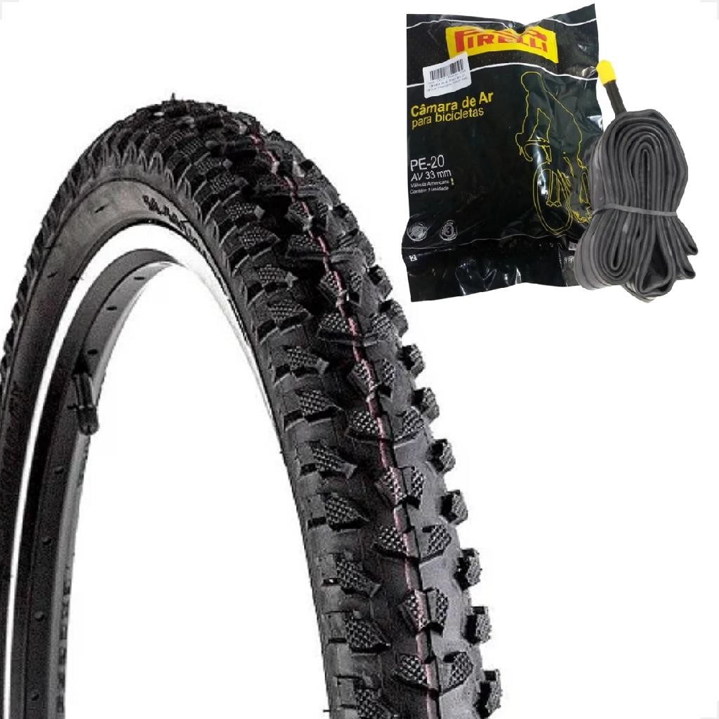  Pneu bicicleta Levorin Excess aro 20 x 1.75 Cravudo Infantil mtb banda leve + Camara PIRELLI 