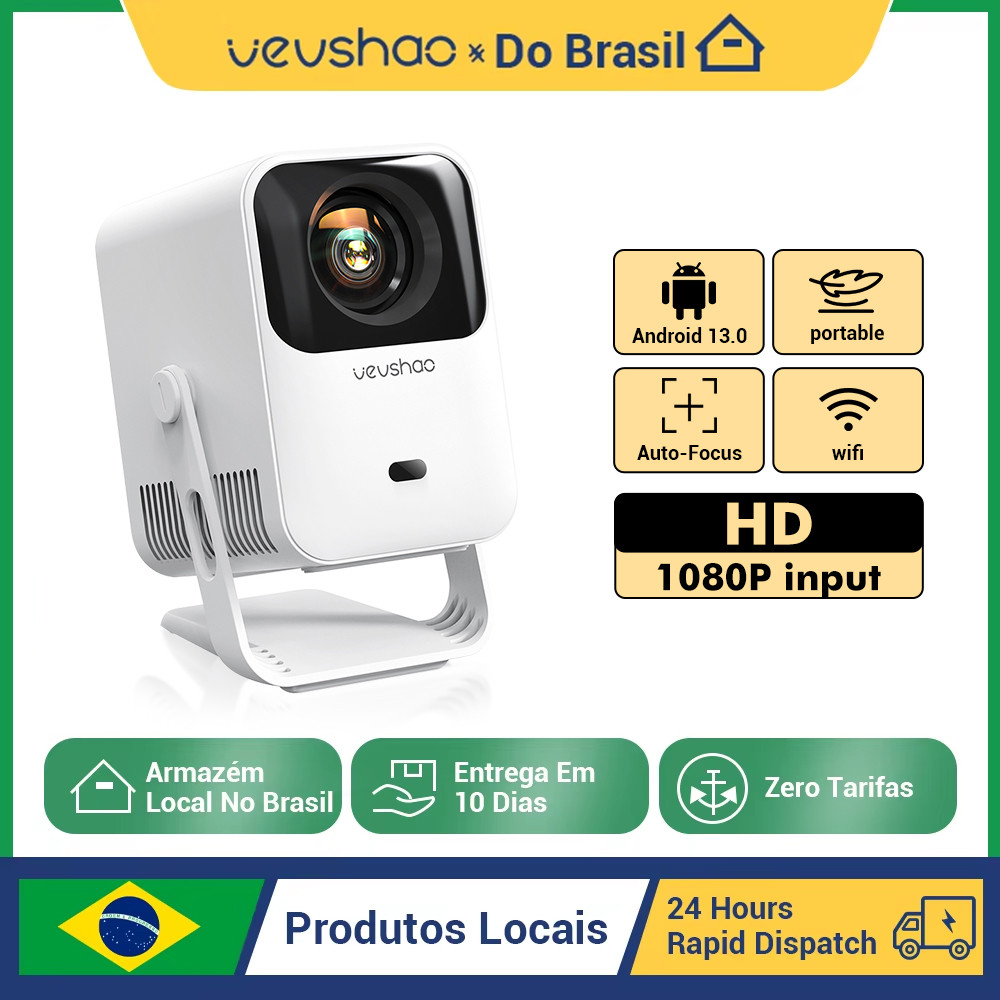 VEVSHAO A15 Android 13 Projetor Foco Automático Dual WiFi Portátil Home Cinema
