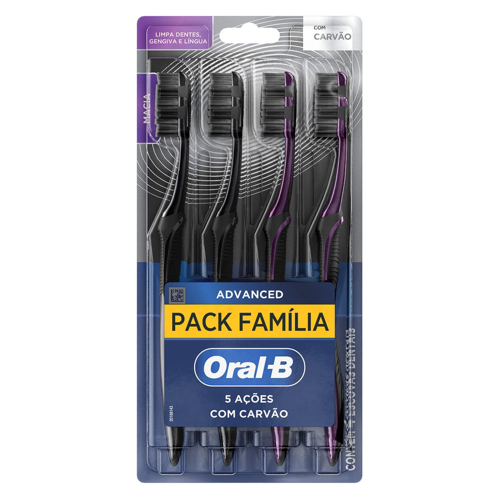 Escova de Dente Oral-B Advanced com Carvão Pack Família com 4 Unidades - Health