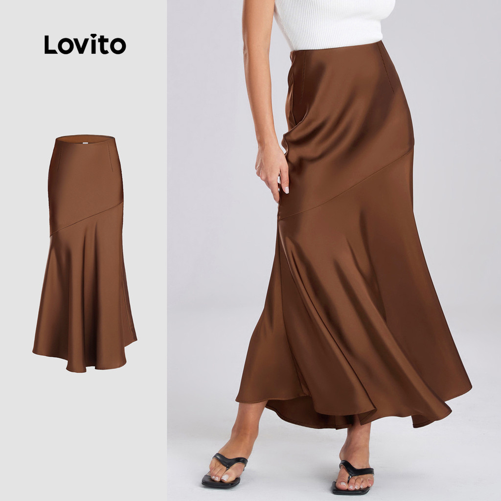 Lovito Saias Elegantes De Linha De Estrutura Lisa Para Mulheres LNL79302 em Oferta na Shopee