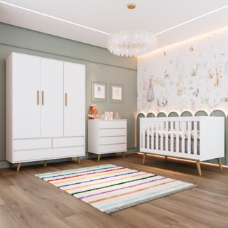 Quarto Bebê Completo Berço Americano 3Em1 Cômoda Infantil Guarda Roupa 3 Portas 100% MDF em Oferta na Shopee