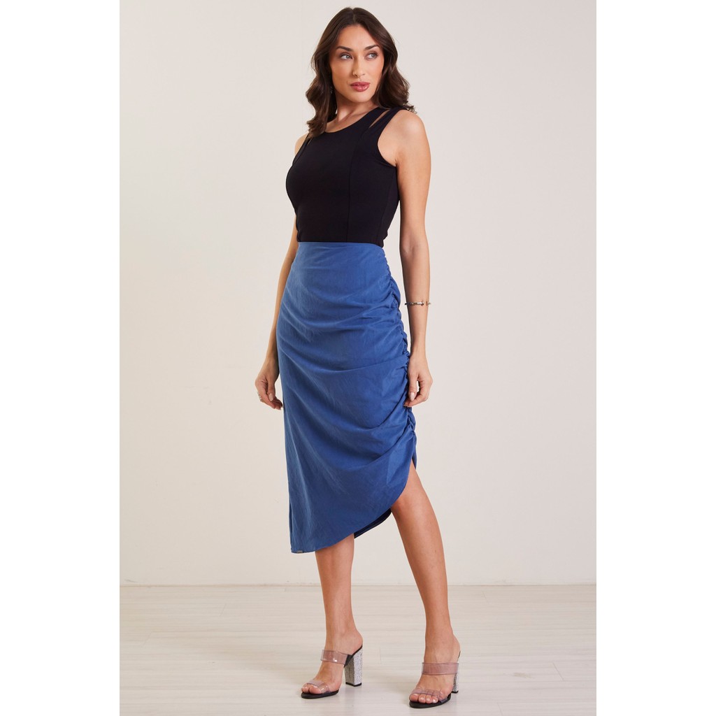 Saia Feminina Acetinada Marialícia Azul - Women Clothes