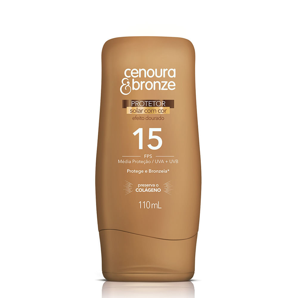 Protetor Solar Cenoura & Bronze Efeito Dourado FPS 15 Loção com Cor com 110ml - Beauty