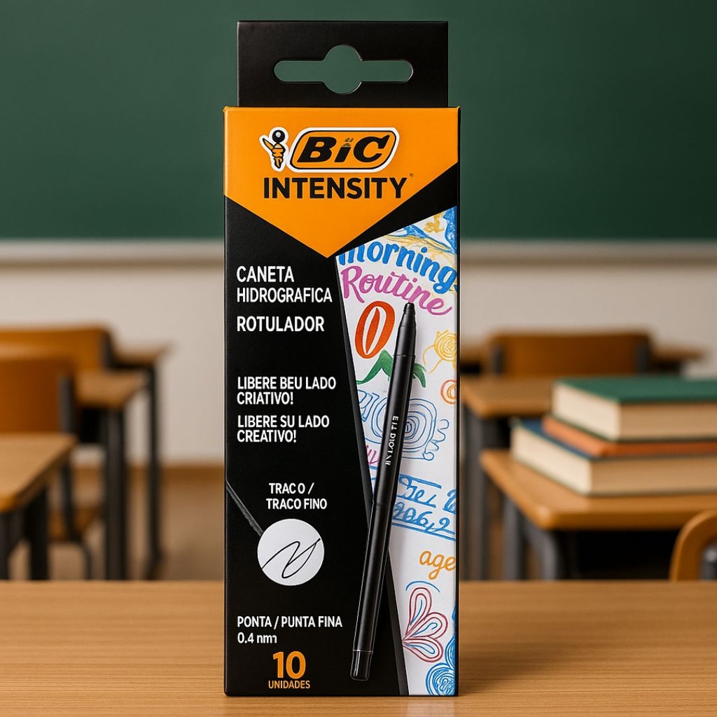 Caneta Bic Intensity Ponta Extra Fina 0.4mm Preta Caixa c/10 Unidades