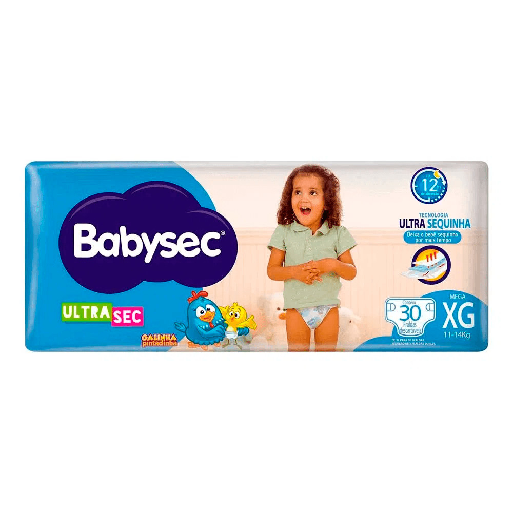 Fralda Descartável Babysec Galinha Pintadinha Ultrasec Mega XG 30 Unidades - Mom & Baby