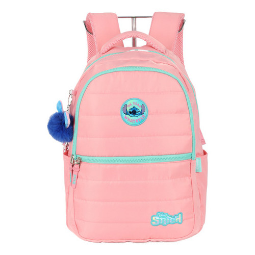 Mochila De Costa com porta Notebook Disney Stitch Crinkle Luxcel Cor Salmão Oficial