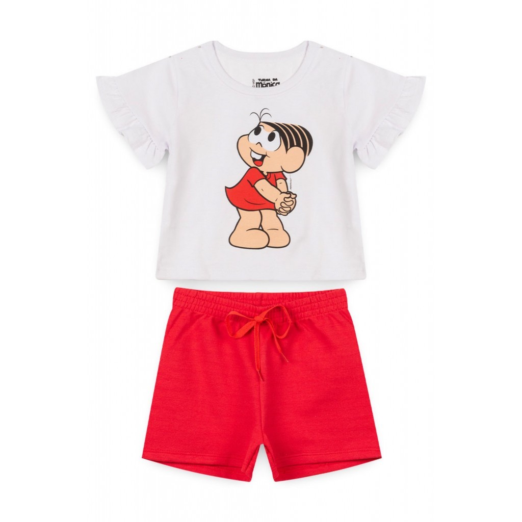 Conjunto Feminino Infantil Verão Mônica Babados Branco em Oferta na Shopee
