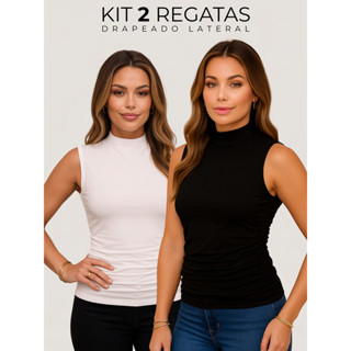 Kit 2 Regata Suplex Gola Alta Drapeado Lateral Suplex Premium Confortável Moda P ao GG em Oferta na Shopee