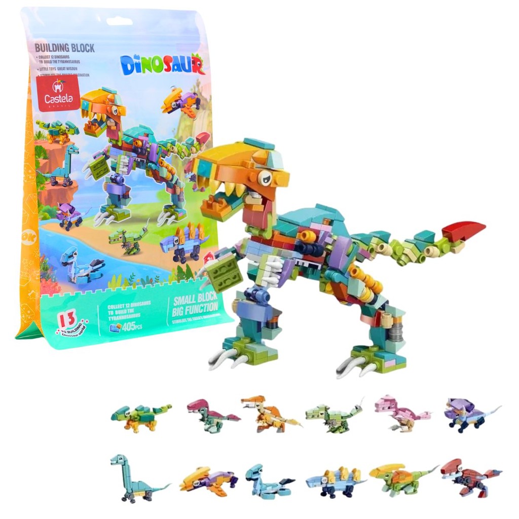 Blocos De Montar Dinossauro 12 em 1 Com 405 Peças - Castela
