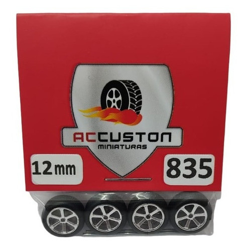 Rodas com pneu de borracha Para Customização de Hot Wheels Matchbox e Perfil Baixo 1/64  Ac Custon  12 mm modelo 835