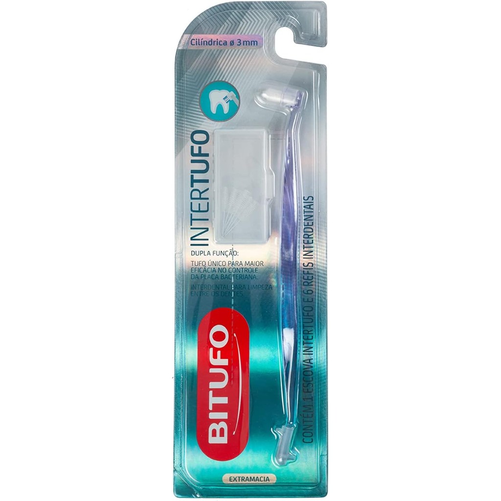 Escova Dental Bitufo Intertufo Cilindrica Extramacia com 1 unidade + 6 refis interdentais