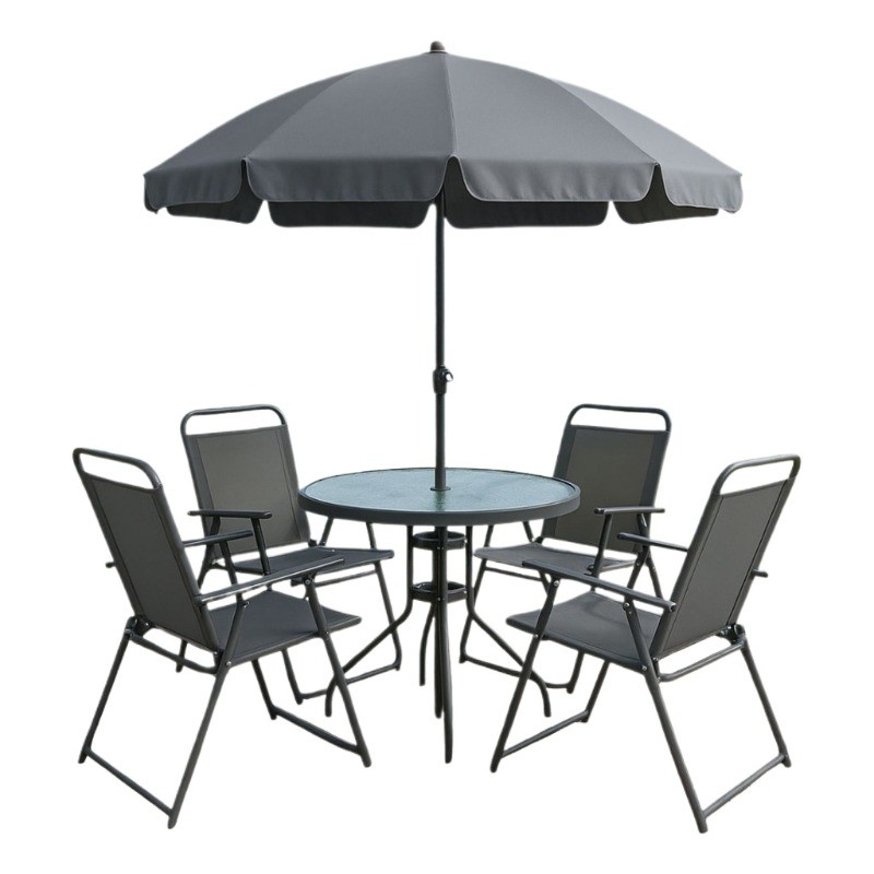 Kit Mesa + 4 Cadeiras + Guarda Sol Jardim Varanda Piscina Cinza