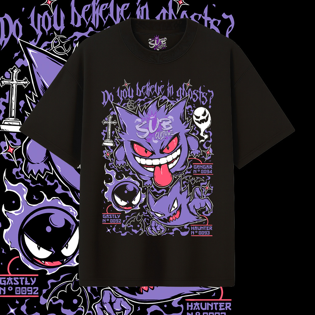 Camisa Oversized Camiseta Gengar Godzilla Belivie In Ghosts Anime Teen Algodão