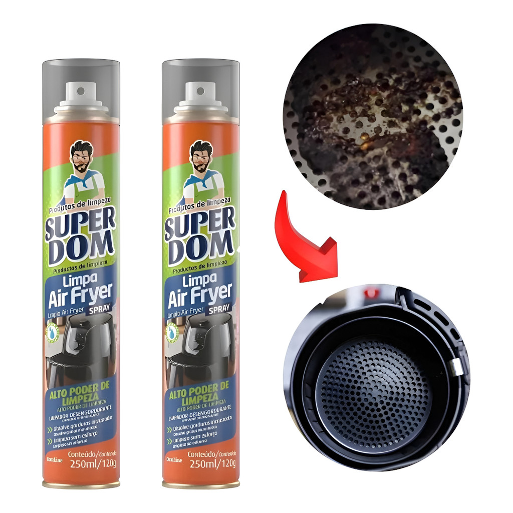 Kit 2 Limpa Air Fryer Super Dom Spray 250ml Top Melhor Fácil — R$ 45,77 em Mercado Livre
