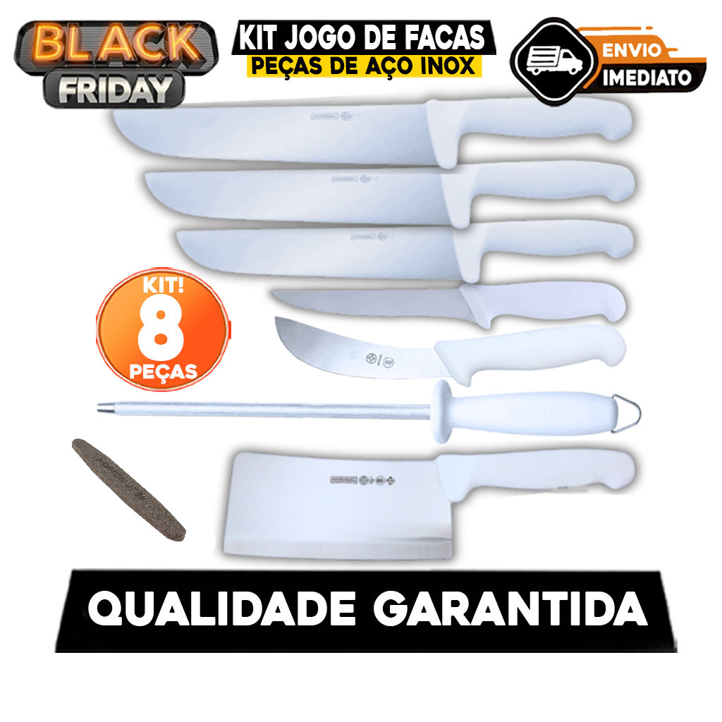 Jogo De Facas Profissional Desossa Tira Couro Chaira Cutelo Para Açougue Frigorífico -Transforme sua rotina