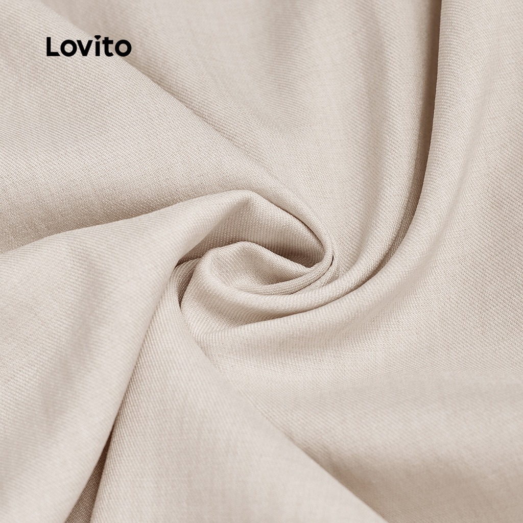 Detalhes do Lovito Macacão Casual com Zíper Falso 2-em-1 Primavera/verão Cor Cáqui Claro para mulheres L142ED241