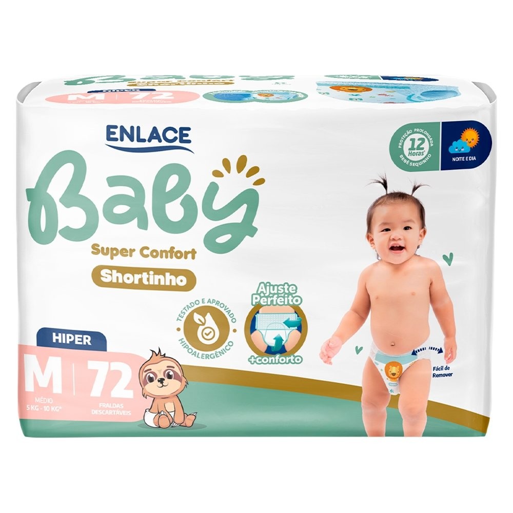 Fralda Descartável Enlace Baby Shortinho Super Confort Hiper Tamanho M/G/XG/XXG Fralda Descartável Enlace Baby Shortinho Super Confort Hiper Tamanho M/G/XG/XXG