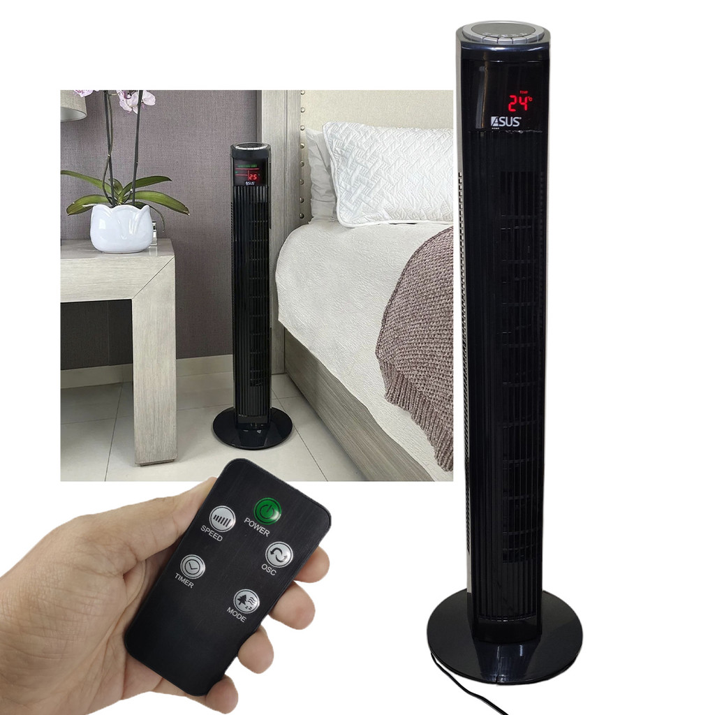 Ventilador Torre Grande 70W Gira Oscila Silencioso Controle Visor Led 3 Velocidades Sol Verao Calor Dias Quentes