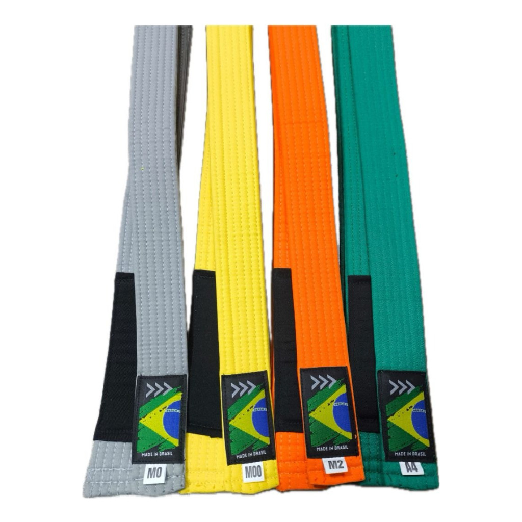 Faixa de Jiu-Jitsu Infantil Premium para Graduação Cores Amarela, Cinza, Laranja e Verde | A0 ao A3 e M0 ao M4