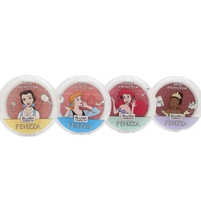 Blush compacto Princesas Disney Ariel Bela Cinderela Tiana Fenzza
