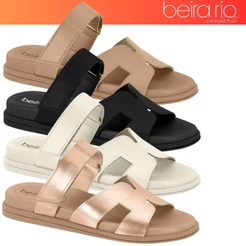 Chinelo Feminino Beira Rio Rasteira Napa Velcro Moderna Conforto