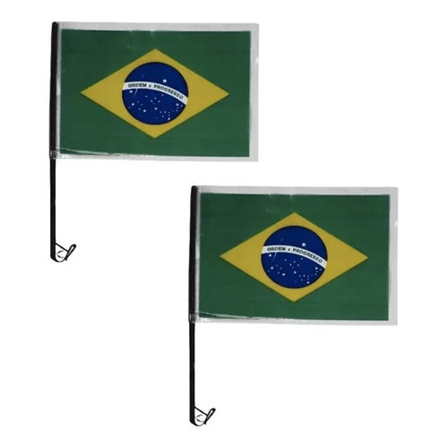Kit 2 Bandeiras Brasil Haste Carro Seleção Brasileira Copa