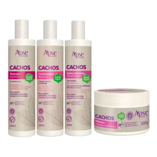 KIT Apse Cachos Shampoo e Condicionador e Gelatina 300ml e Mascara 300g