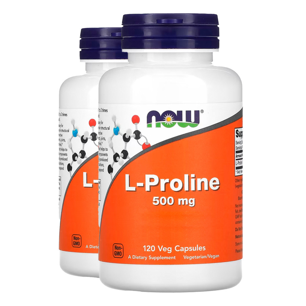 Kit 2x L-Prolina 500mg Now Foods 120 Veg Caps Importado/Made in Usa