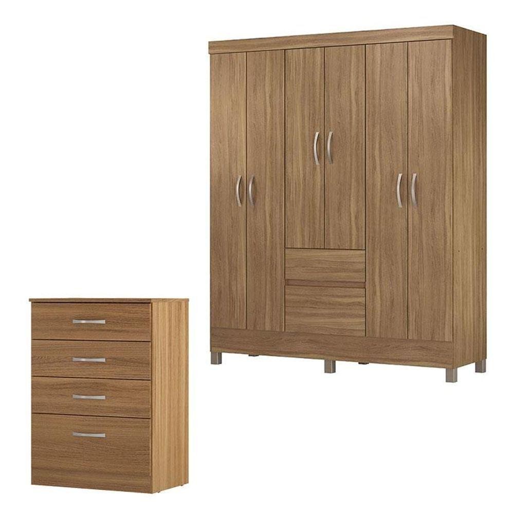 Cômoda Astral E Guarda Roupa Casal Flash 2 Amêndola Touch - Demóbile - Home & Living