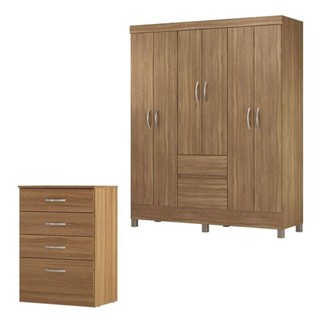 Cômoda Astral E Guarda Roupa Casal Flash 2 Amêndola Touch - Demóbile em Oferta na Shopee