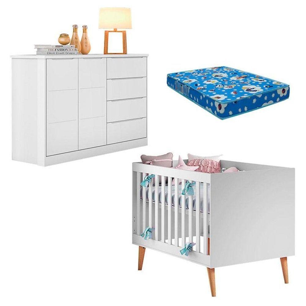 Berço Americano Ludmila Com Cômoda Blenda Branco Acetinado E Colchão - Phoenix em Oferta na Shopee