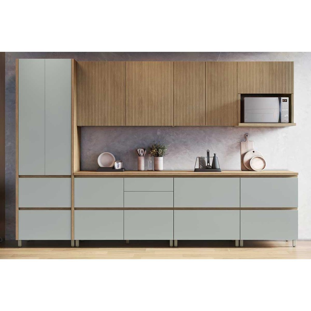 Cozinha Completa Rainha Gourmet 7 Peças (3 Aéreos + 1 Paneleiro + 3 Balcões) C7P01 Nature/Verde - Nesher - Home & Living
