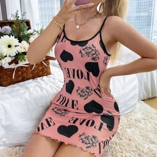 Roupas domésticas finas de verão europeu e americano saias suspensas sexy pijamas estampadas fofas dos desenhos animados dos desenhos animados